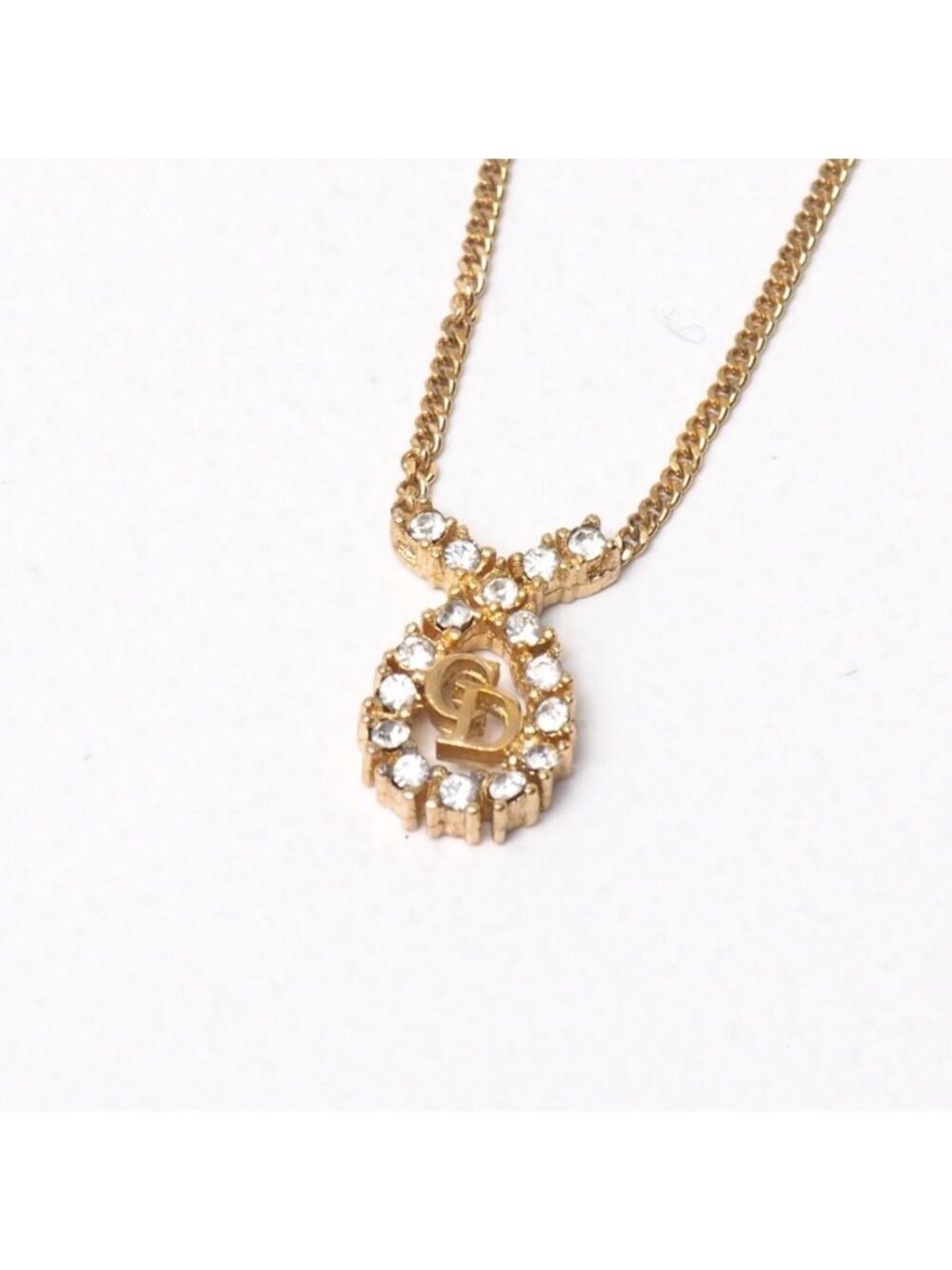 Dior Vintage Necklace CD Logo Rhinestone Pave
